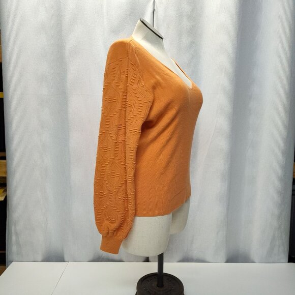 Vila Milano V-Neck Sweater Womens XL Textured Bishop Sleeves Peach Color - Picture 2 of 7
